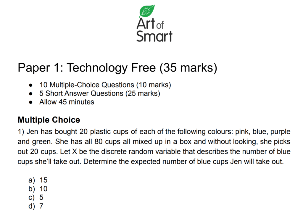 股价Maths Methods Practice Exam Preview