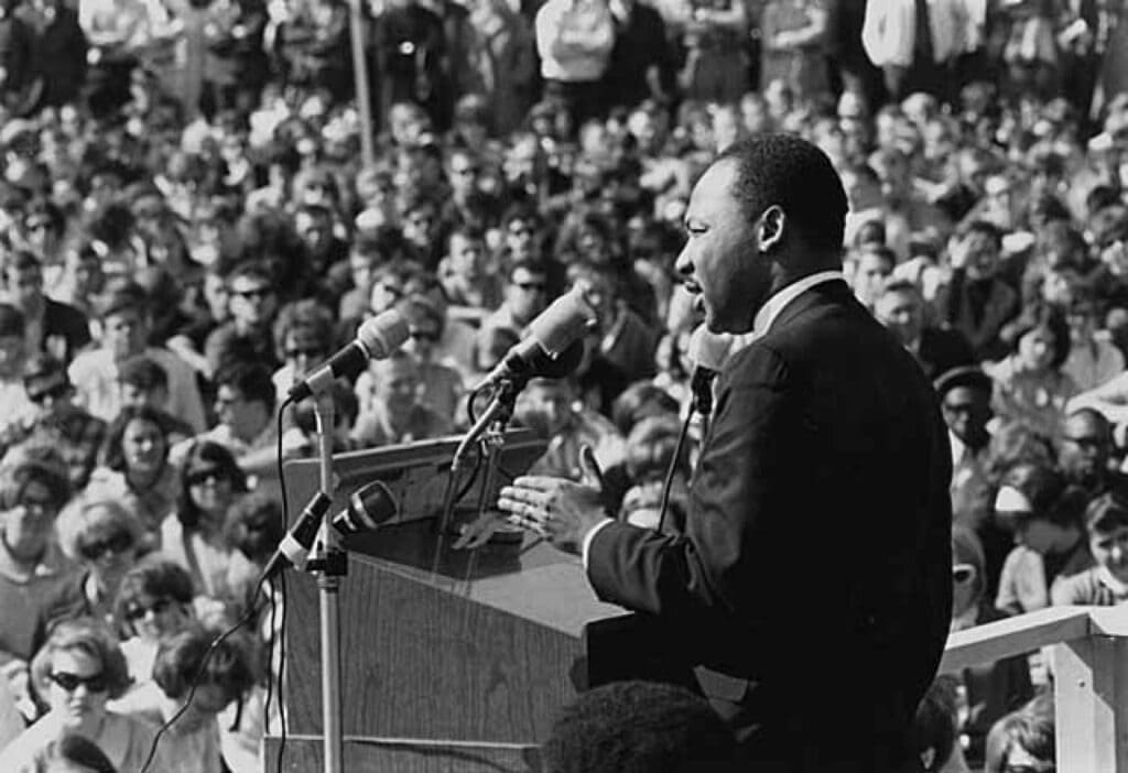 Martin Luther King Jr giving a speech