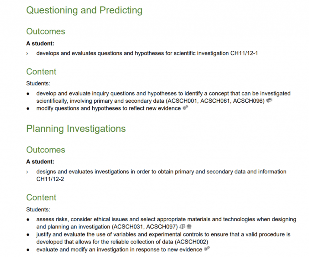 HSC化学教学大纲-学习检查表结果