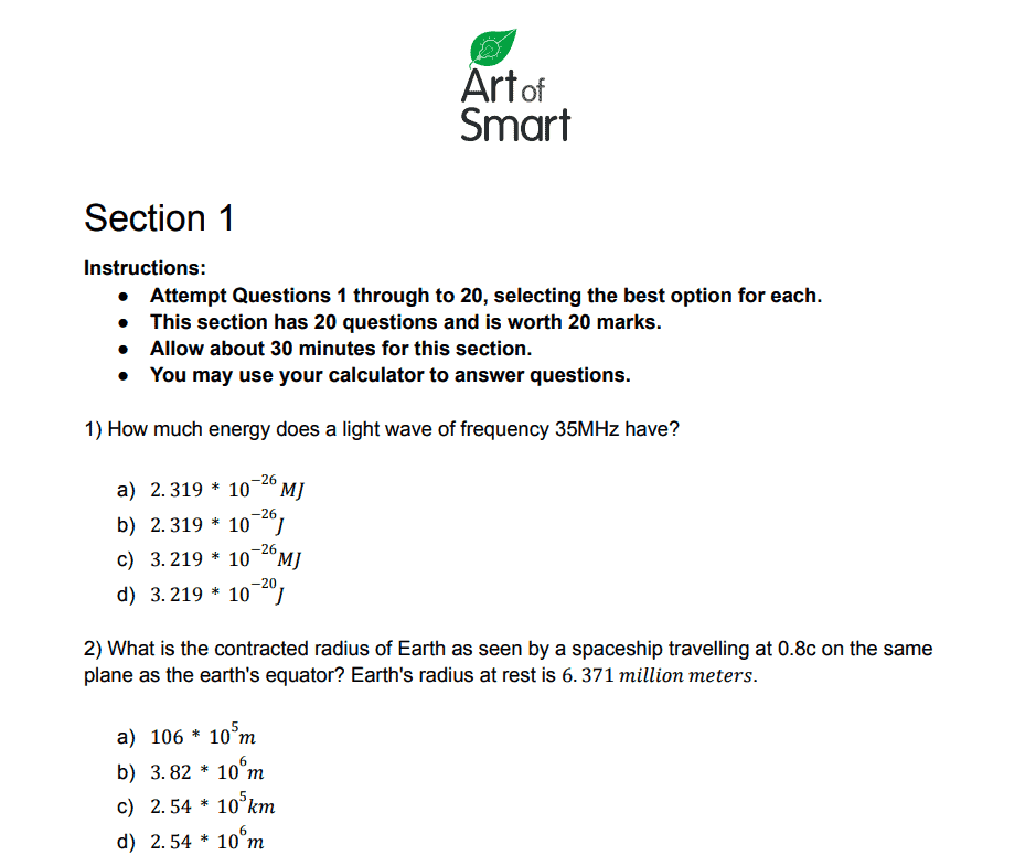 QCE Physics Practice Exam preview